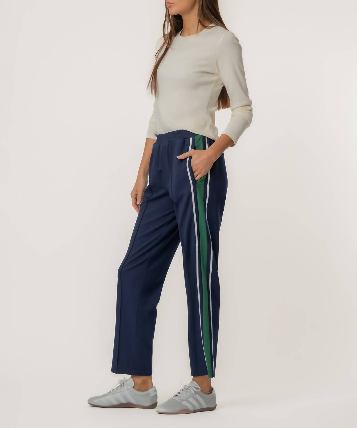 KUT FROM THE KLOTH Copa Straight Leg Pant With Seam Pocket in navy green - women's pants - detail view