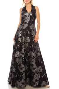 Aidan Mattox - Halter-style Metallic A-line Dress