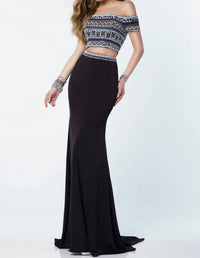 ALYCE PARIS Two Piece Off The Shoulder Embellished Gown in black multi - women's dress