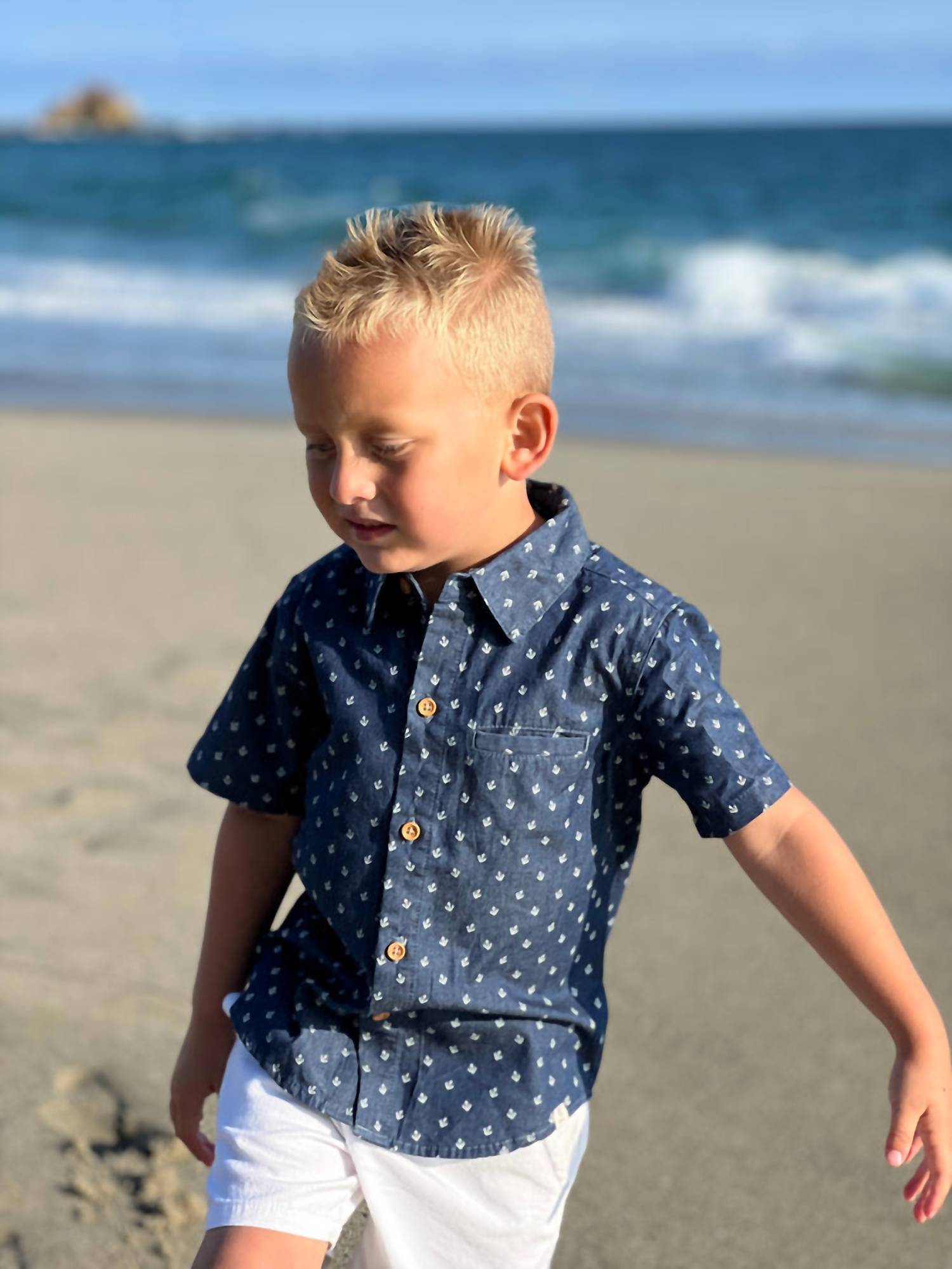 Me & Henry - Boy's Chambray Button Up Shirt With Anchors