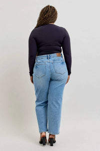 Judy Blue - Tummy Control Vintage Wash Straight Leg Jeans - Petite