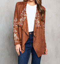 Paparazzi - Faux Suede Embroidered Open Front Short Jacket