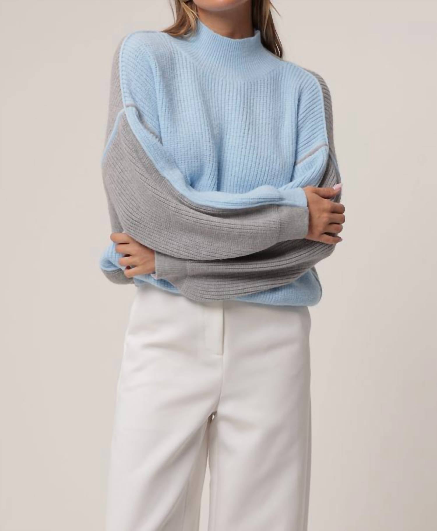 line and dot Katy Mock Neck Sweater in blue grey - women's sweater