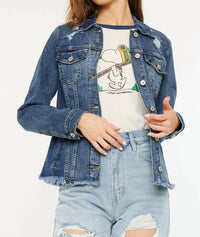 KanCan Fray Hem Denim Jacket in dark wash - women's jacket