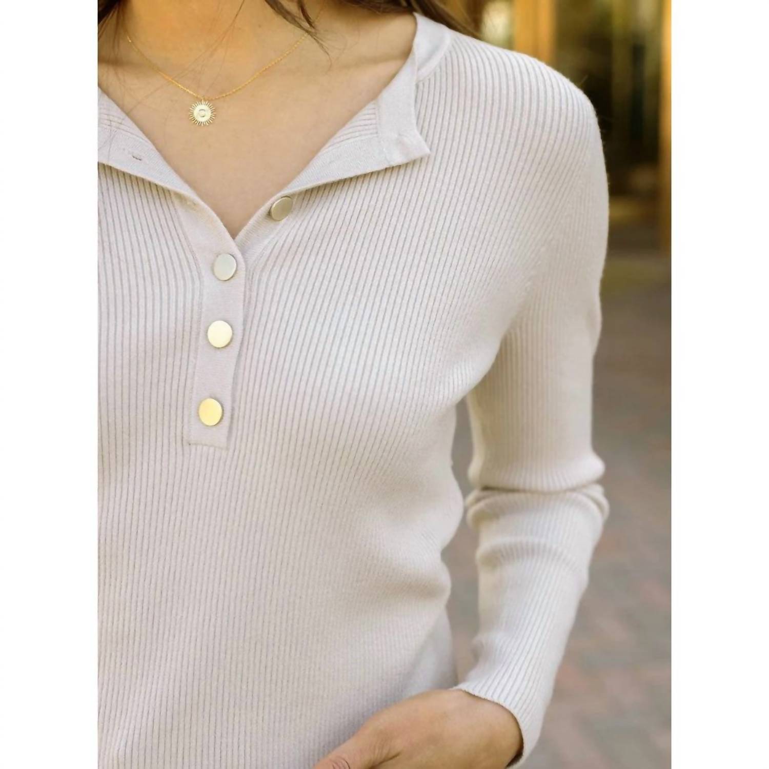 Grace And Lace - Ribbed Henley Sweater
