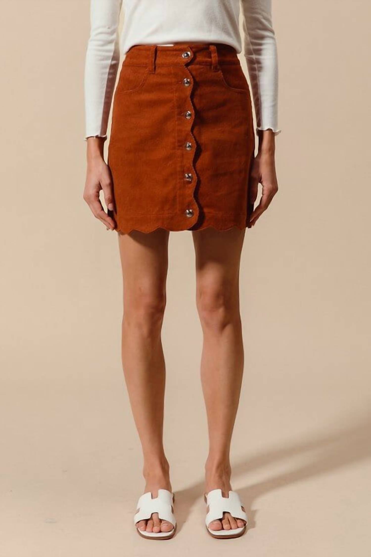 So Me - Corduroy Connie Scalloped Corduroy Front Button Skirt