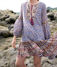 Oliphant Balloon Sleeve Flirty Mini Dress in lavender - women's dress - alternate view