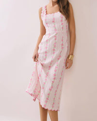 TCEC Floral Stripe Scalloped Midi Dress in pink - women's dress - view 5