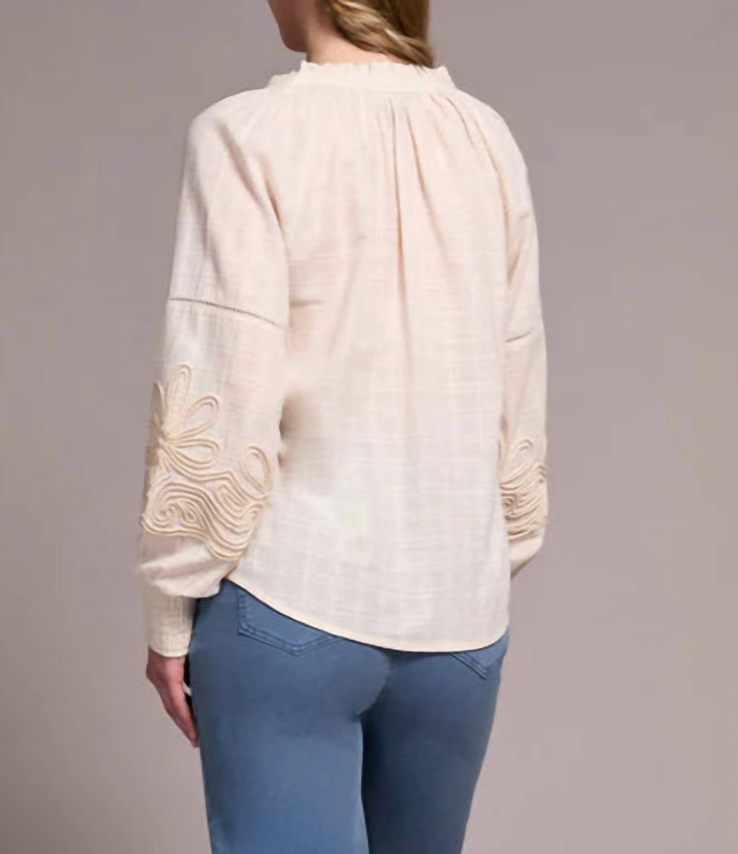 Tribal - Long Sleeve Blouse With Applique On Sleeve