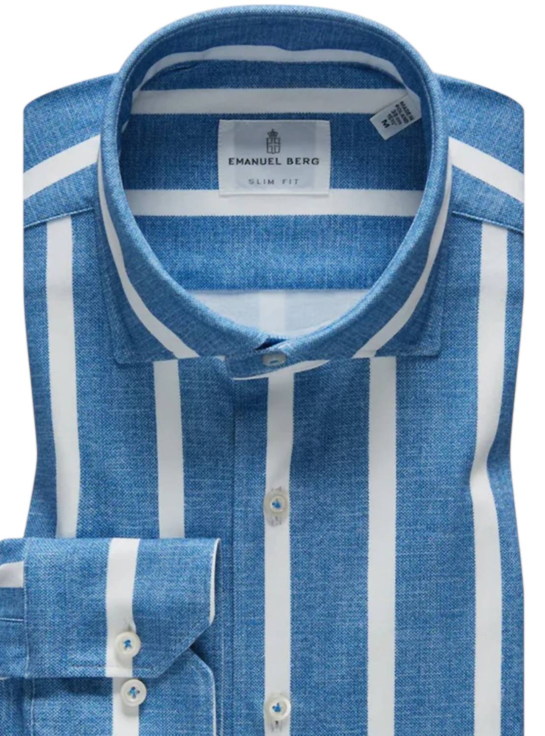 Emanuel Berg Men's Modern 4flex Stretch Knit Shirt in white striped - men's shirt - detail view
