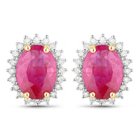 Diana M Jewels Women's Oval Natural Ruby Stud Earrings (2.85 Ct) - Signature in 14k yellow gold - women's jewelry