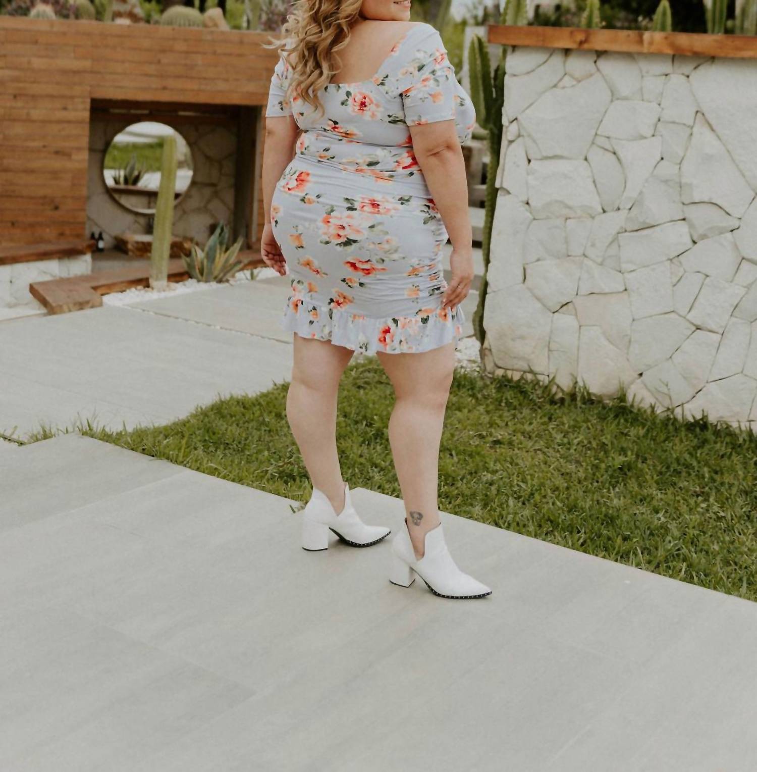 Curve Market Show Me Love Floral Mini Dress - Plus in grey - women's dress - alternate view