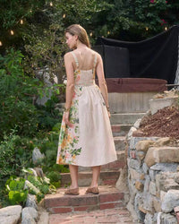 Moon River - Sleeveless Square Neck Floral Print Dress With Belt Detail