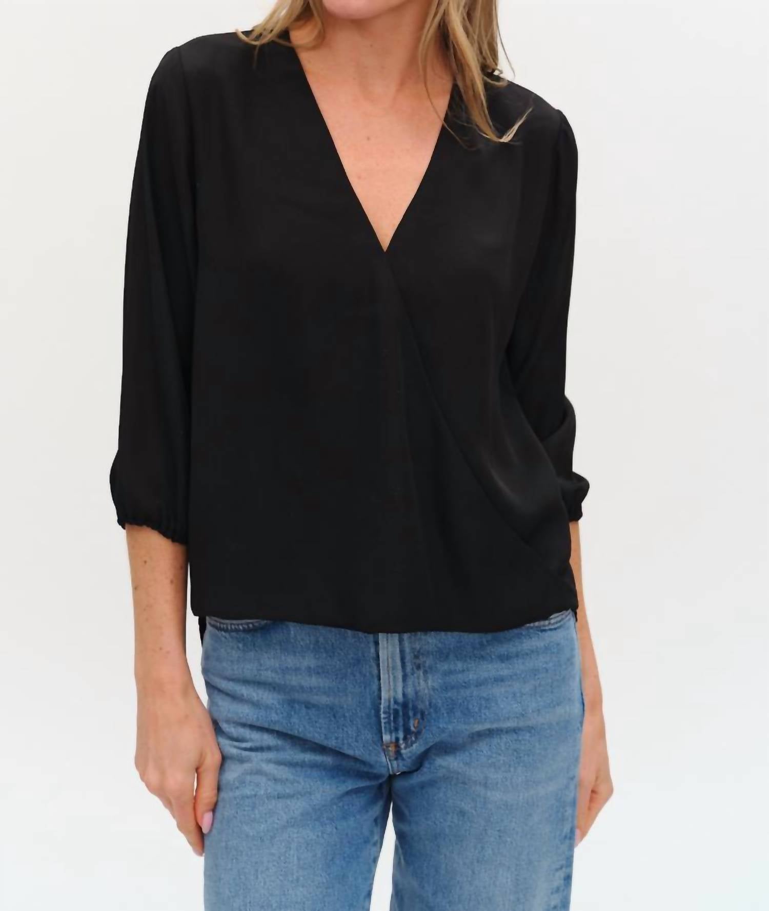 SIX/FIFTY Viola Surplice Blouse in black - women's blouse