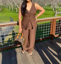 Mf - Button Front Vest And Wide Leg Trousers Set