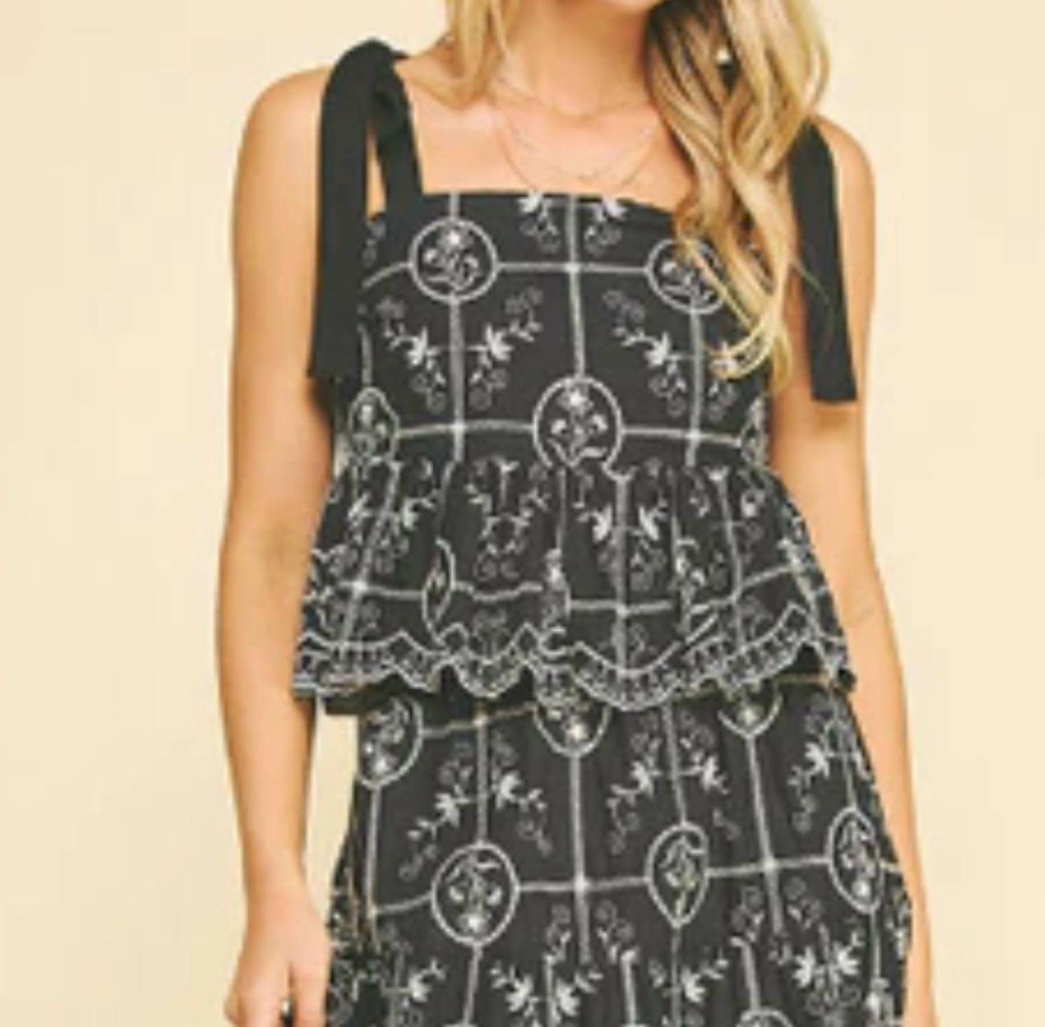 PINCH Tie Shoulder Strap Top in black - women's blouse - detail view