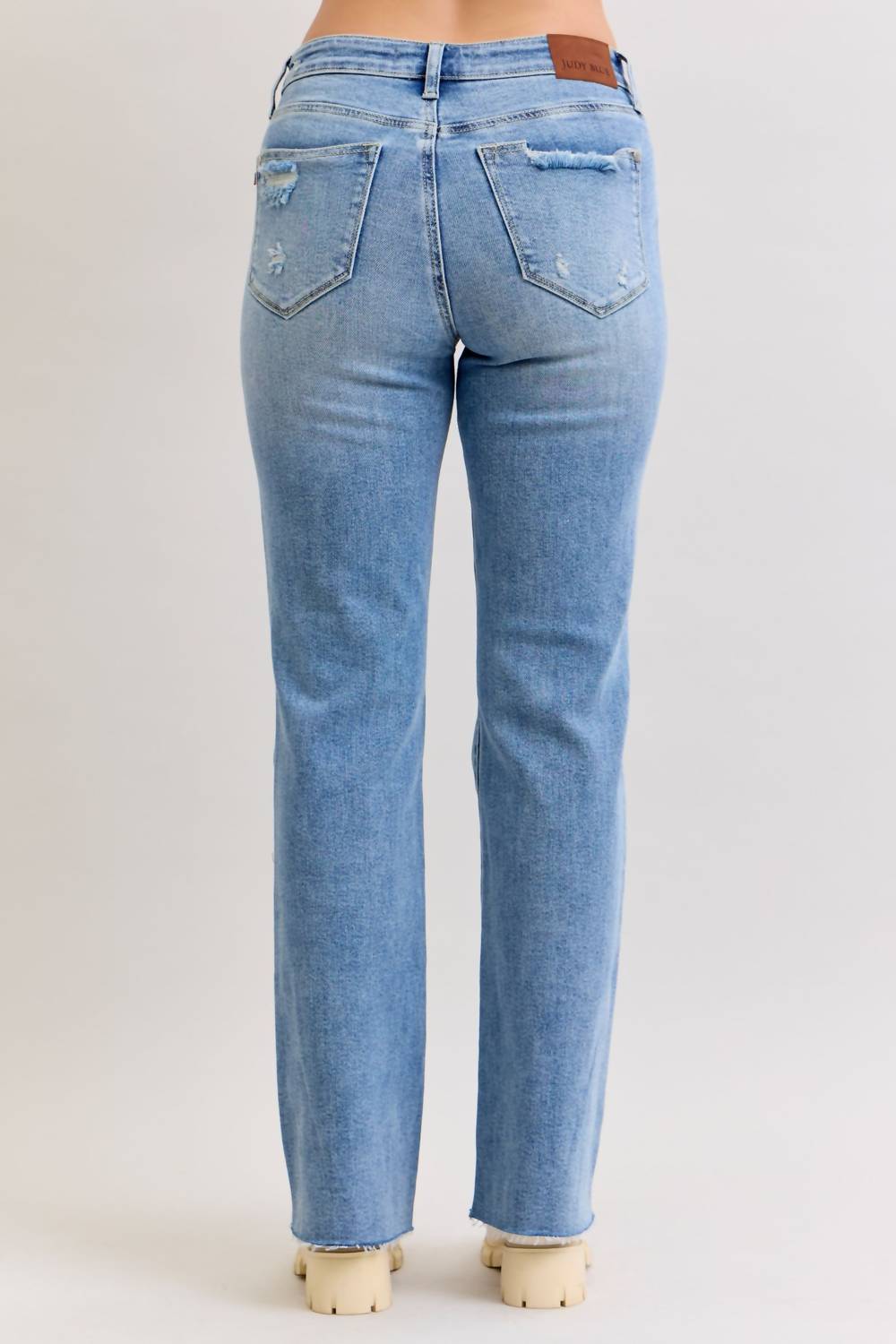 Judy Blue Mid Rise 90's Straight Leg Jean in blue - women's jeans - detail view