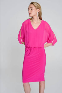 Joseph Ribkoff - Embellished Slit Sleeve Blouson Sheath Dress