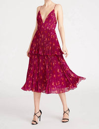 Amur - Pleated Tiered Crepe de Chine Midi Dress
