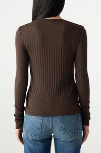 AMO Lottie Top in mocha 1 - women's long sleeve top - detail view