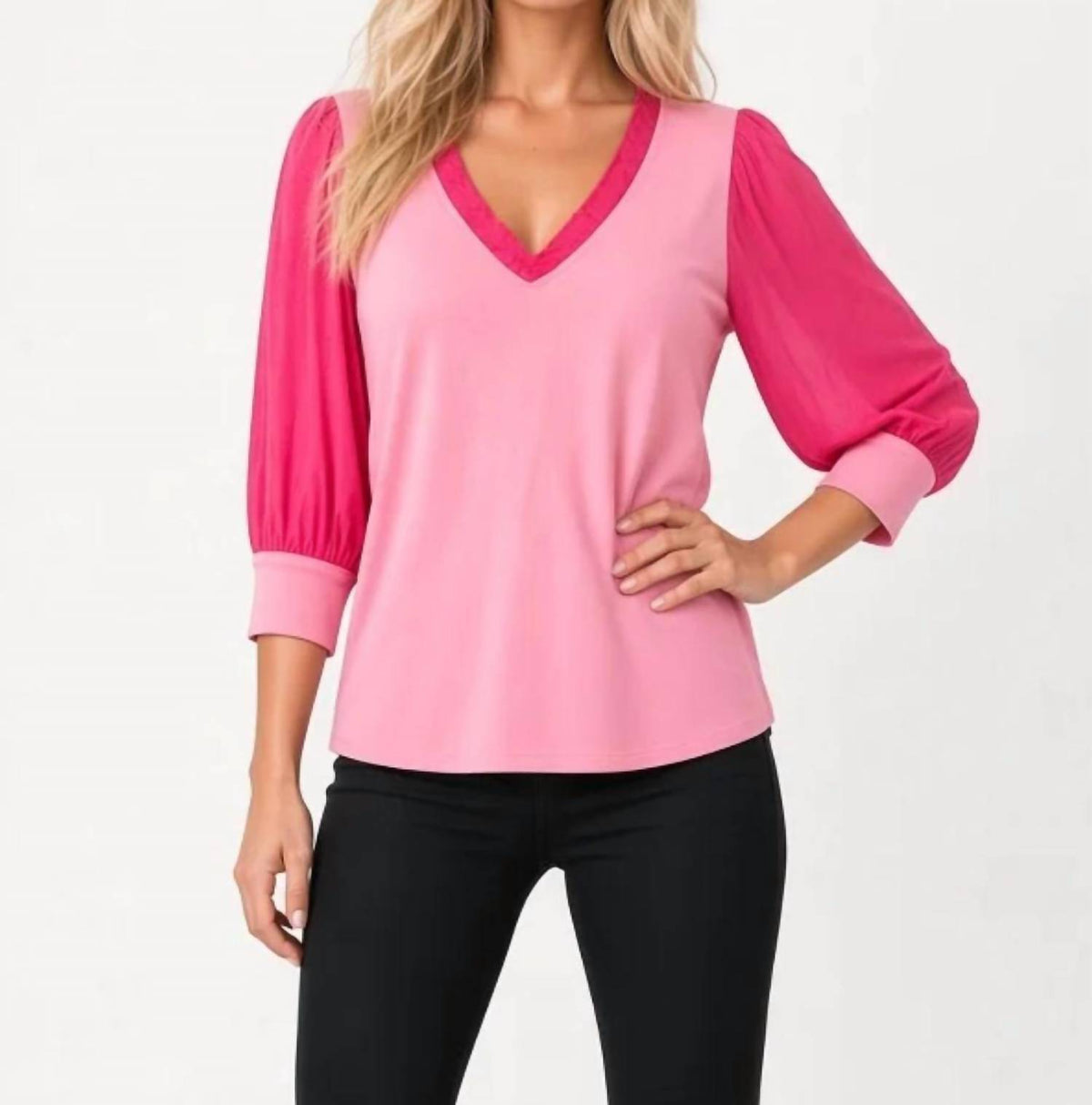 Maven West - 3/4 Sleeve Mixed Media Top