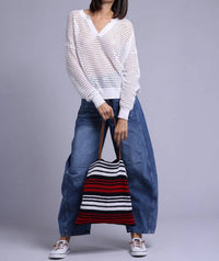 Minnie Rose - Plaited Mesh Split Neck Top
