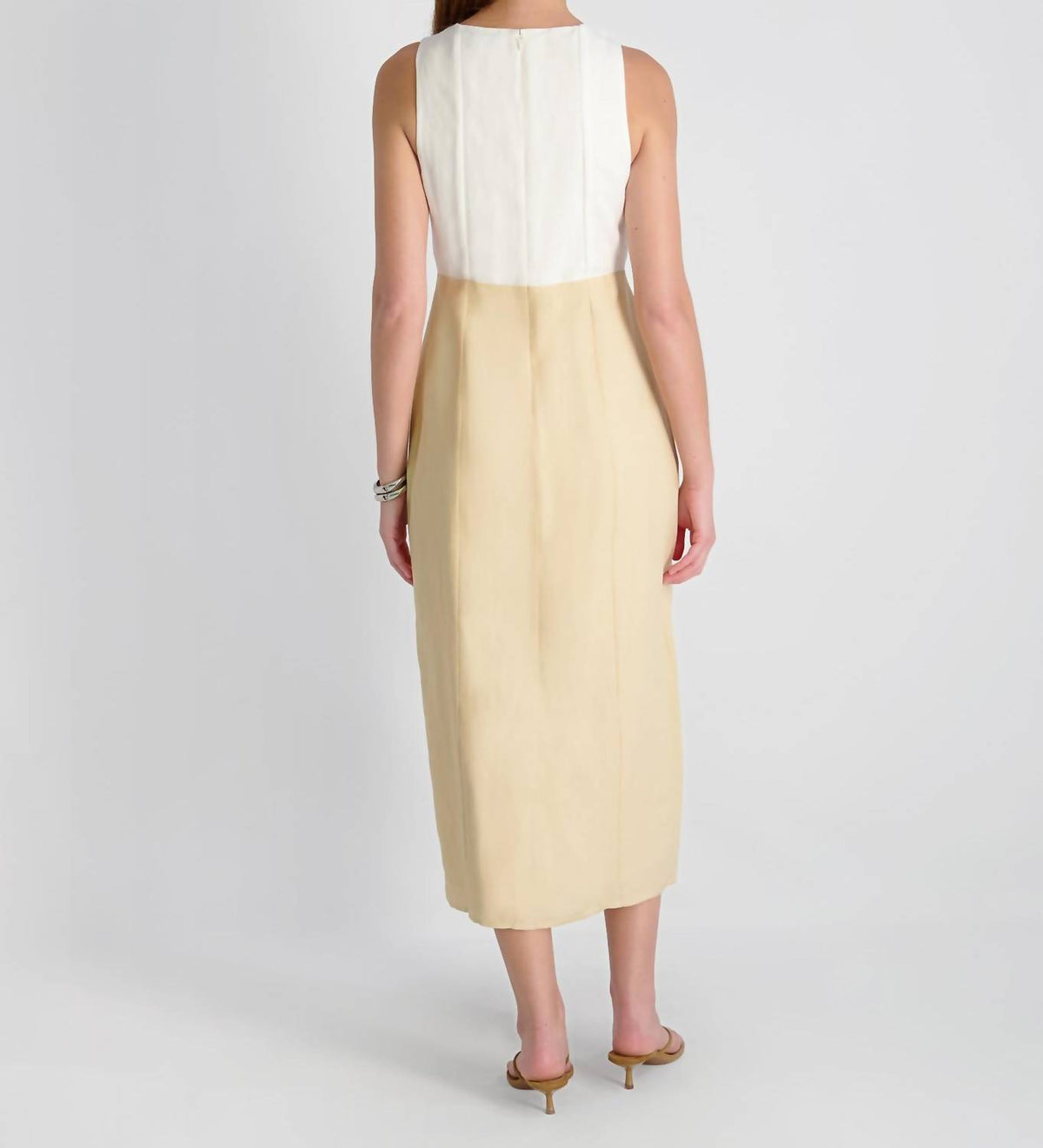FRENCH CONNECTION Cooper Linen V-neck Midi Dress in white - women's dress - detail view
