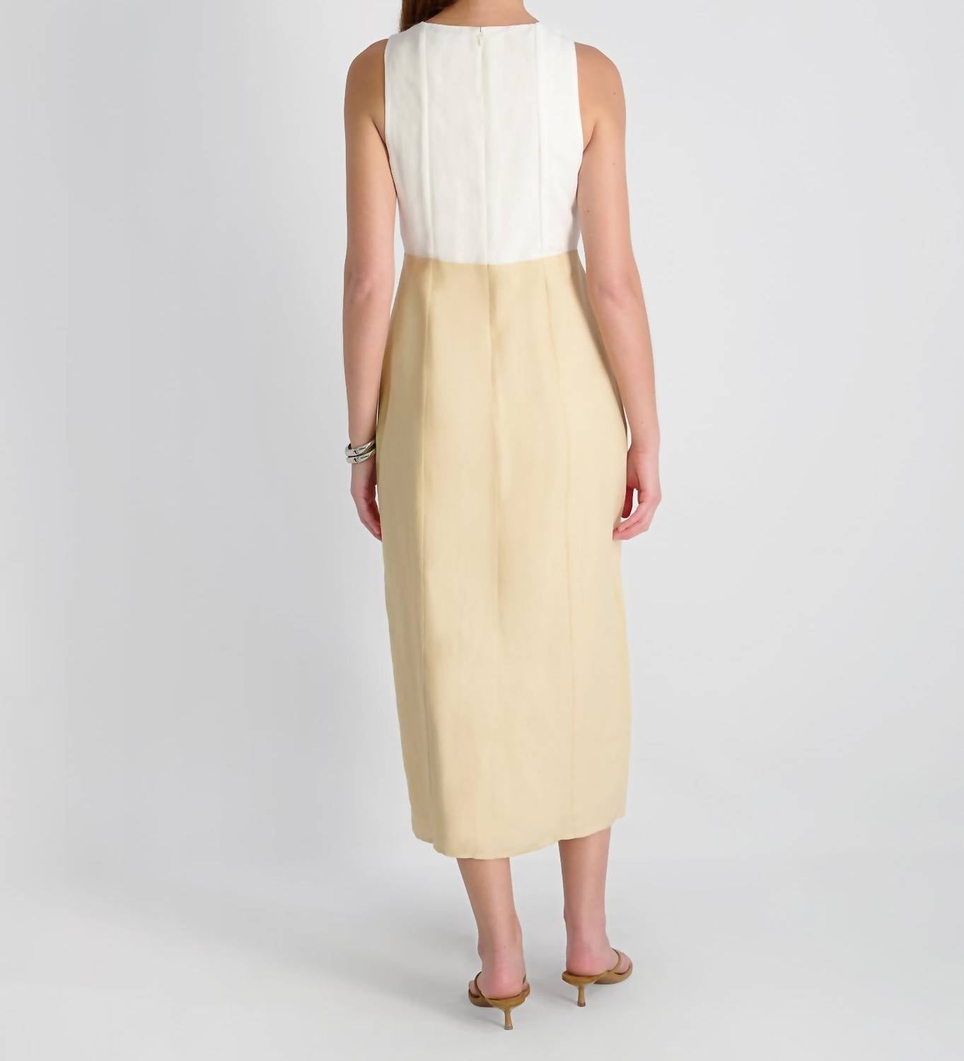 FRENCH CONNECTION Cooper Linen V-neck Midi Dress in white - women's dress - detail view