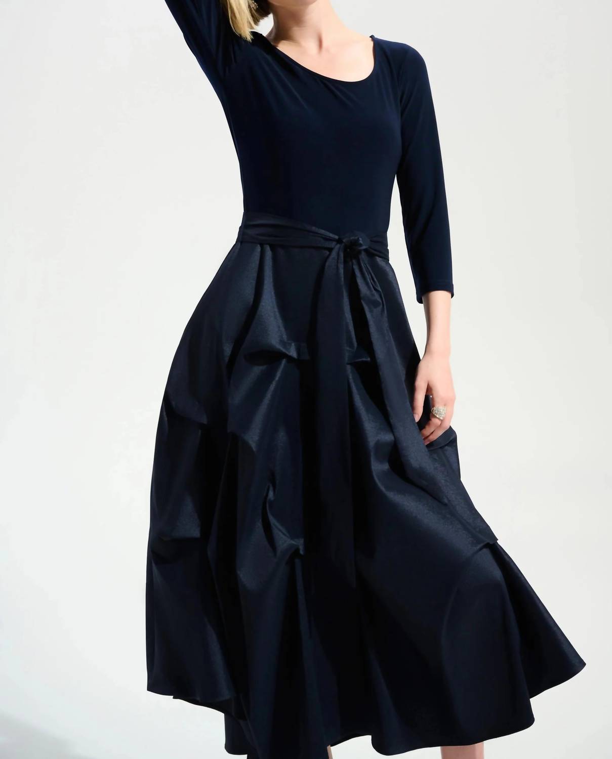 Joseph Ribkoff - Pleated Taffeta Midi Fit And Flare Dress