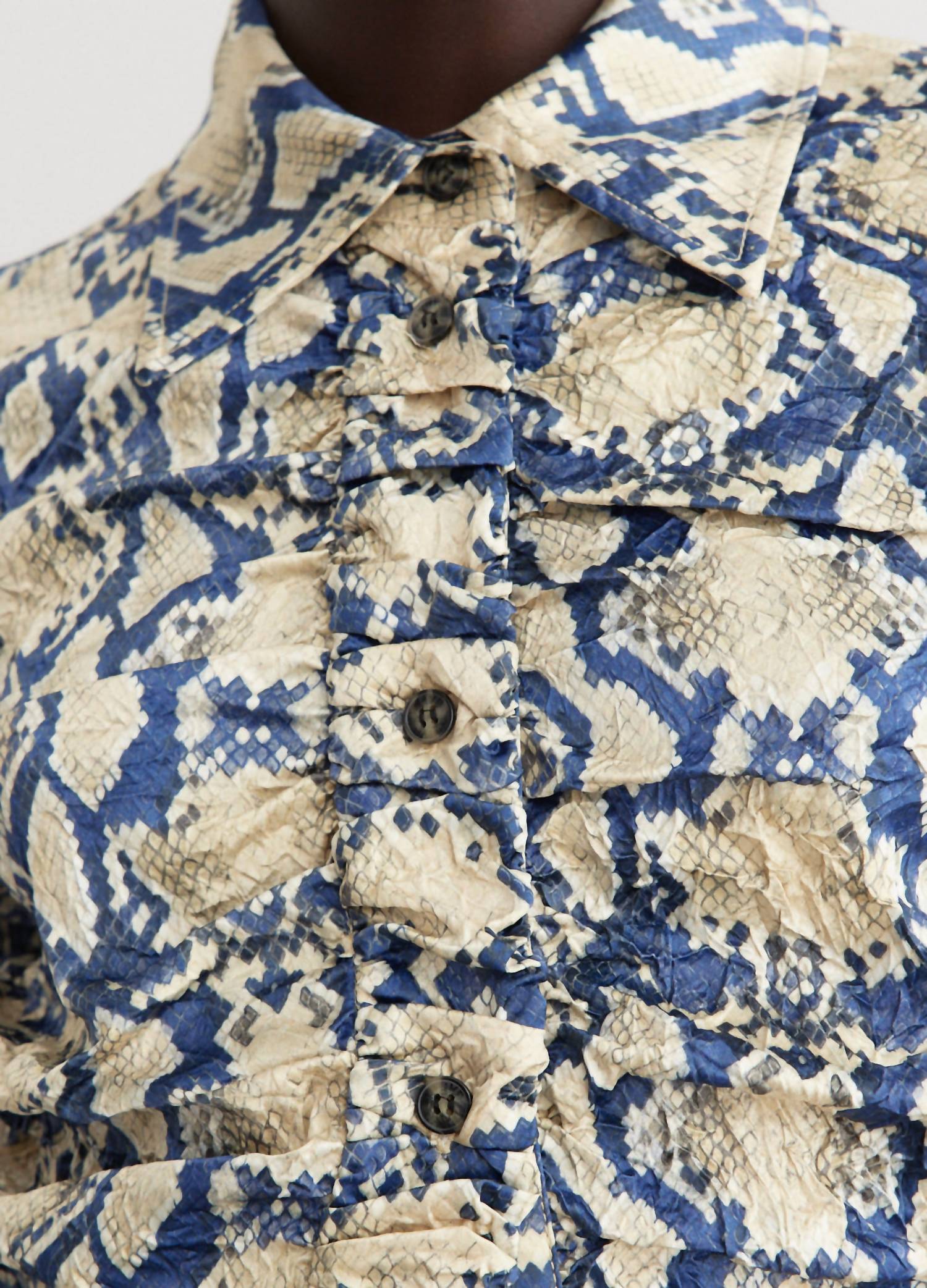 Ganni - Crinkled Satin Fitted Shirt