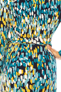 Maggy London - Abstract Long Sleeve Wrap Dress