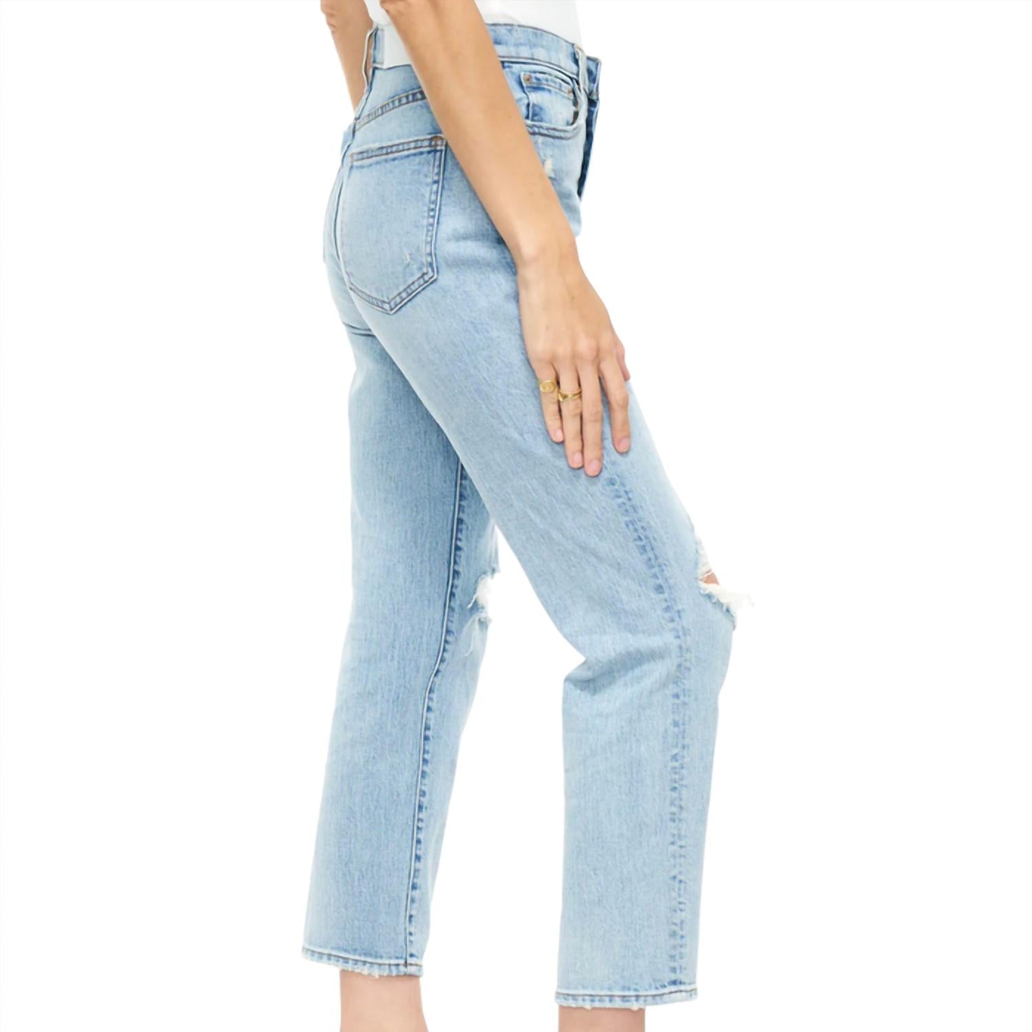 PISTOLA Charlie High Rise Straight Jean in bali distressed - women's jeans - detail view