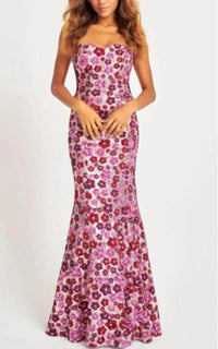 FAVIANA Strapless Sequin Mermaid Dress With Colorful Floral Design in pink - women's dress