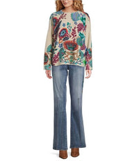 Tru Luxe - Botanical Print Eyelash Funnel Neck Long Sleeve Sweater