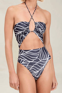 Devon Windsor Amal Full Piece Bikini in navy palm - women's swimwear