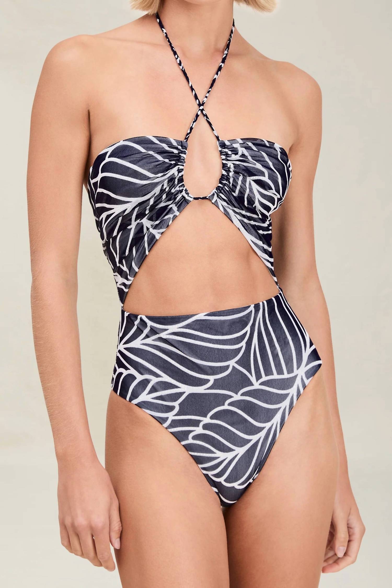 Devon Windsor Amal Full Piece Bikini in navy palm - women's swimwear