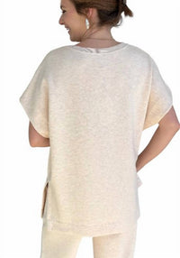P.CILL Modal Contrast Tunic Top in oatmeal - women's shirt - alternate view