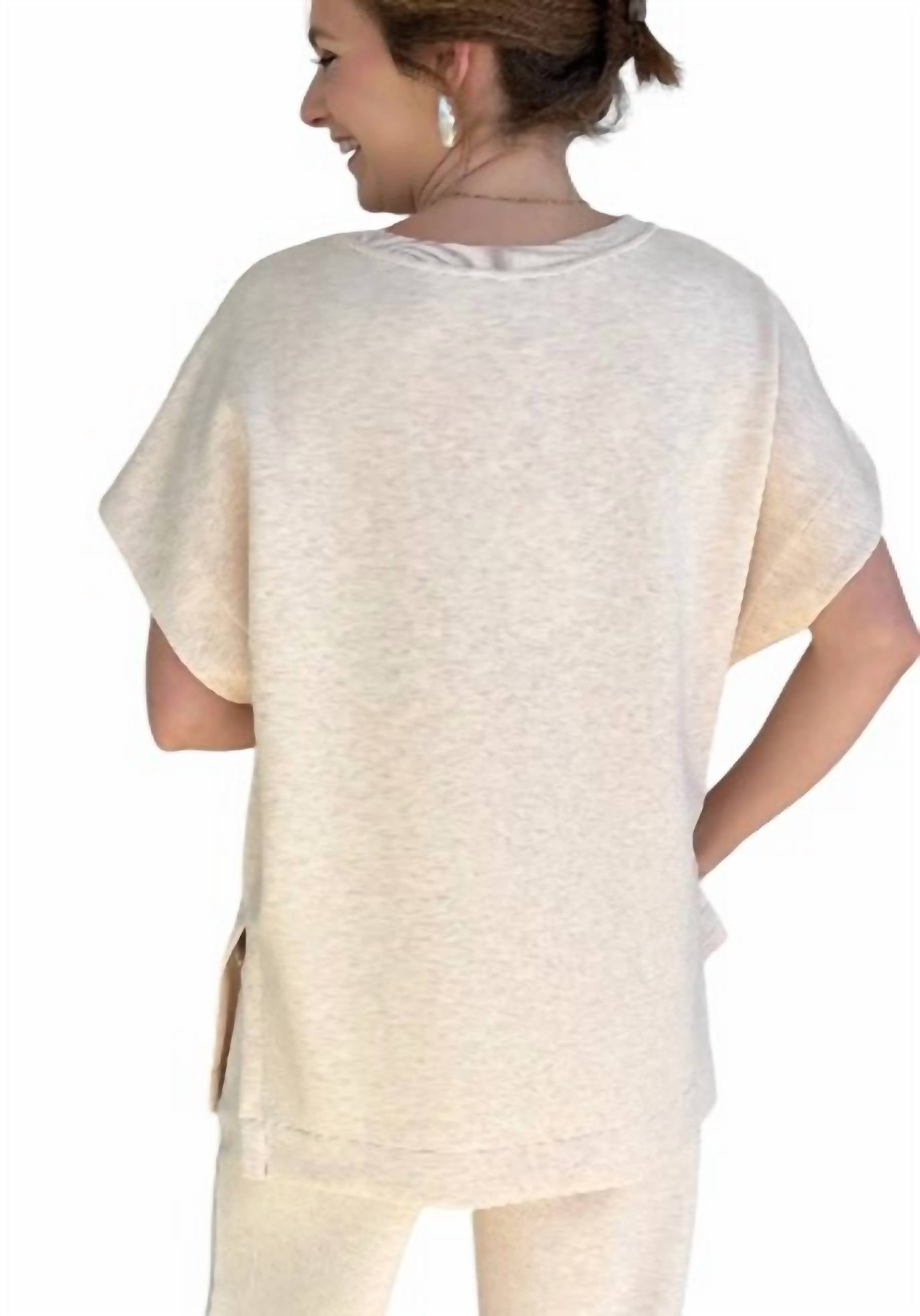 P.CILL Modal Contrast Tunic Top in oatmeal - women's shirt - alternate view