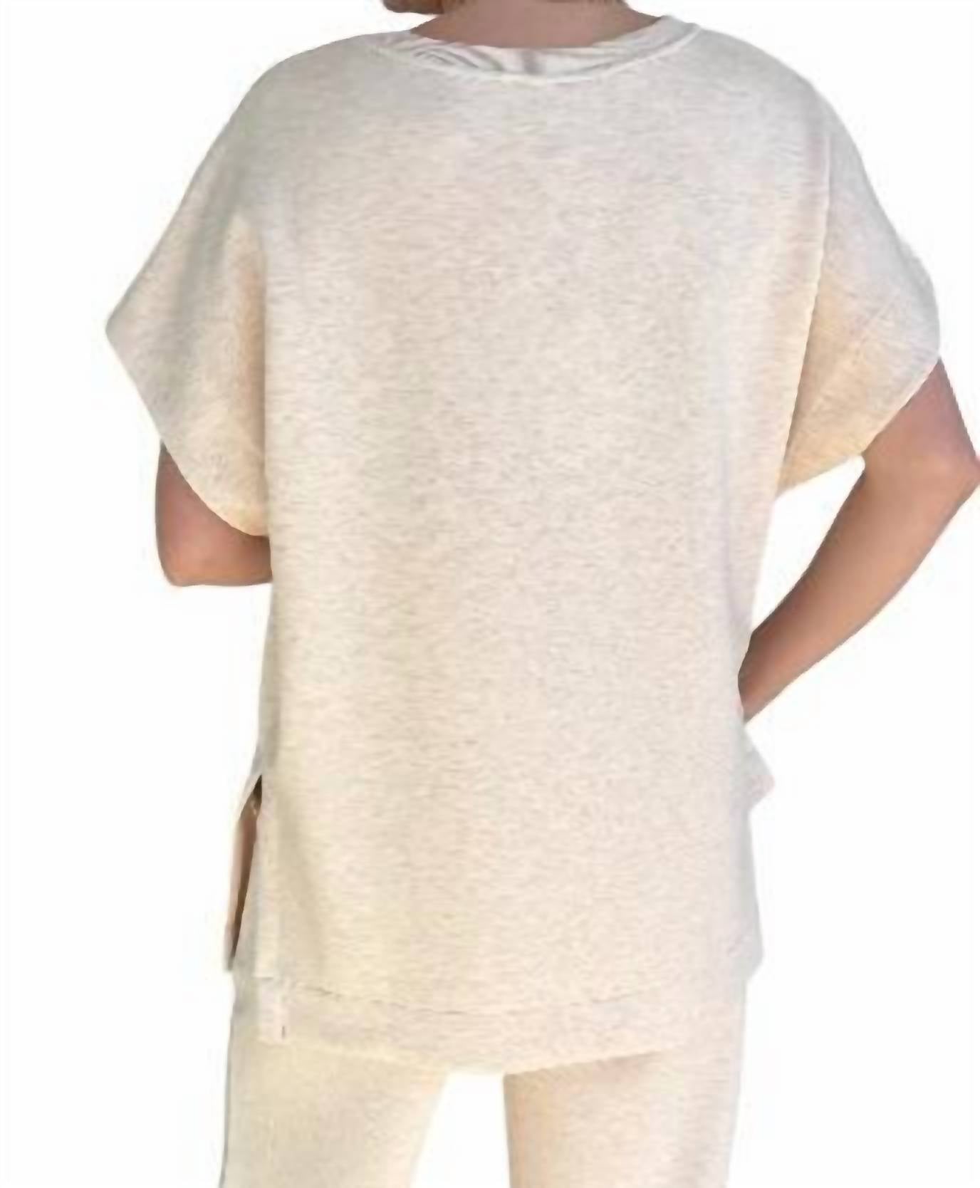 P.CILL Modal Contrast Tunic Top in oatmeal - women's shirt - detail view