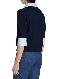 TANYA TAYLOR Esme Sweater Combo Top in maritime blue melange oxford - women's sweater - view 5