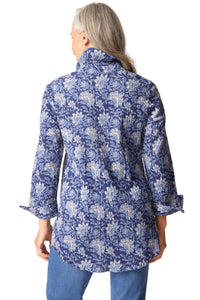 habitat Floral Blocked Shaped Shirt in ink - women's blouse - detail view