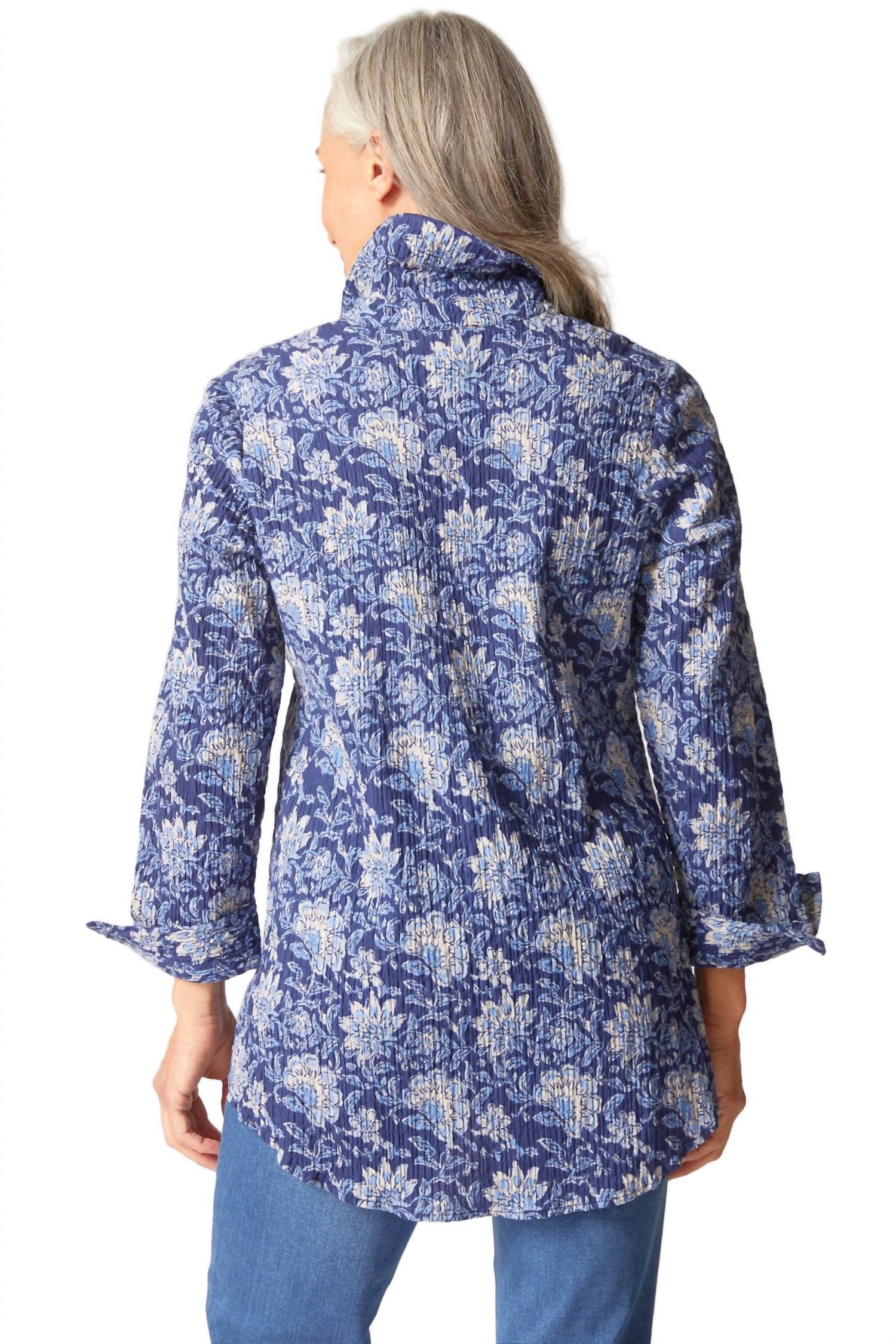 habitat Floral Blocked Shaped Shirt in ink - women's blouse - detail view
