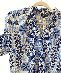Boho Chic - Women's Floral Print Ruffle Neck Top