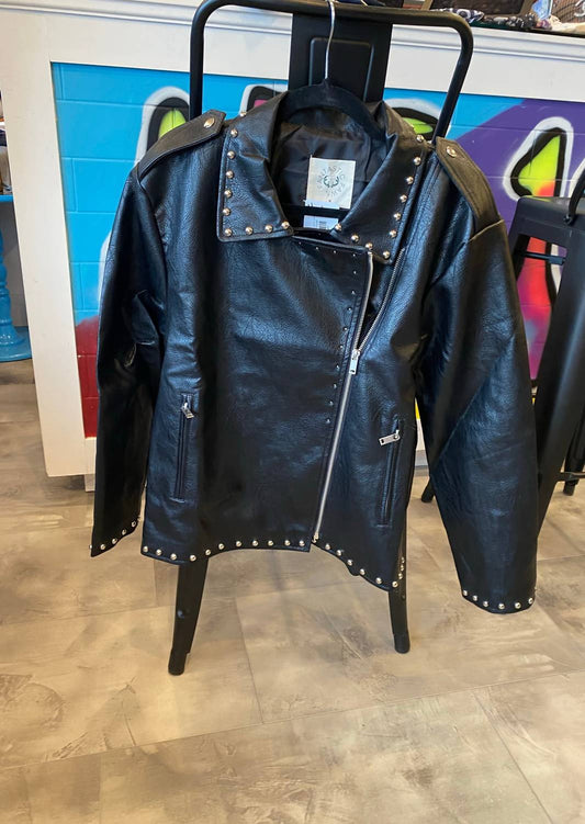 Fantastic Fawn - FAUX LEATHER STUDDED MOTO JACKET
