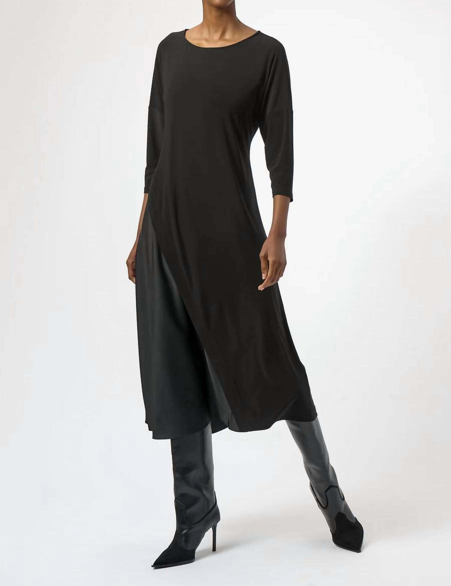 Joseph Ribkoff Print 3/4 Sleeve Trapeze Dress in black - women's dress