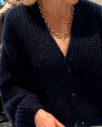 White + Warren Mohair Luxe Cardigan in navy - women's cardigan - detail view