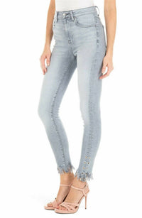 FIDELITY High Waist Skinny Shredded Hem Jean in cape grey pandora - women's jeans - detail view