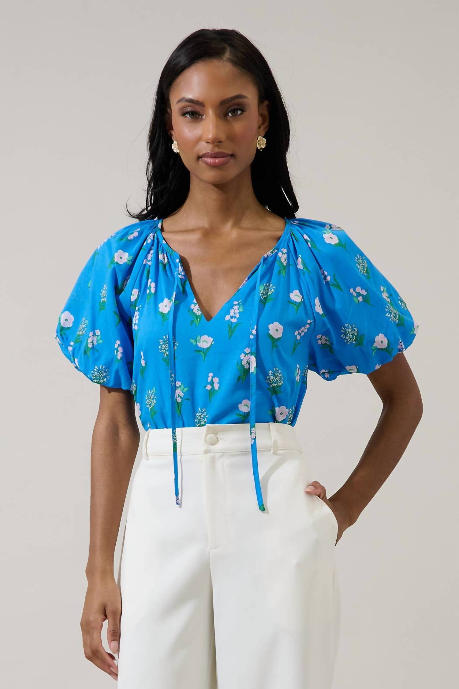 Sugarlips - Jazleen Floral Overseas Balloon Sleeve Top