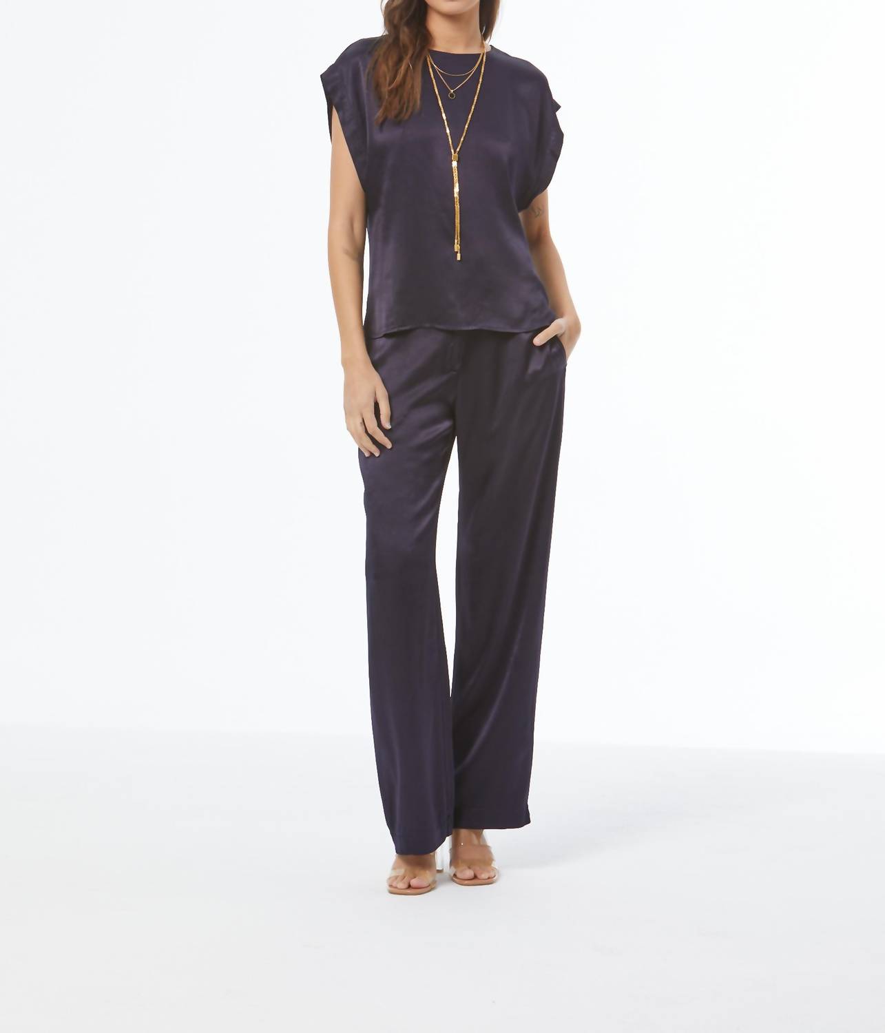 young fabulous & broke Brier Crew Neck Top in navy - women's blouse