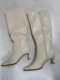 Forever Women's Leather Kitten Heel Boot in cream - women's shoe